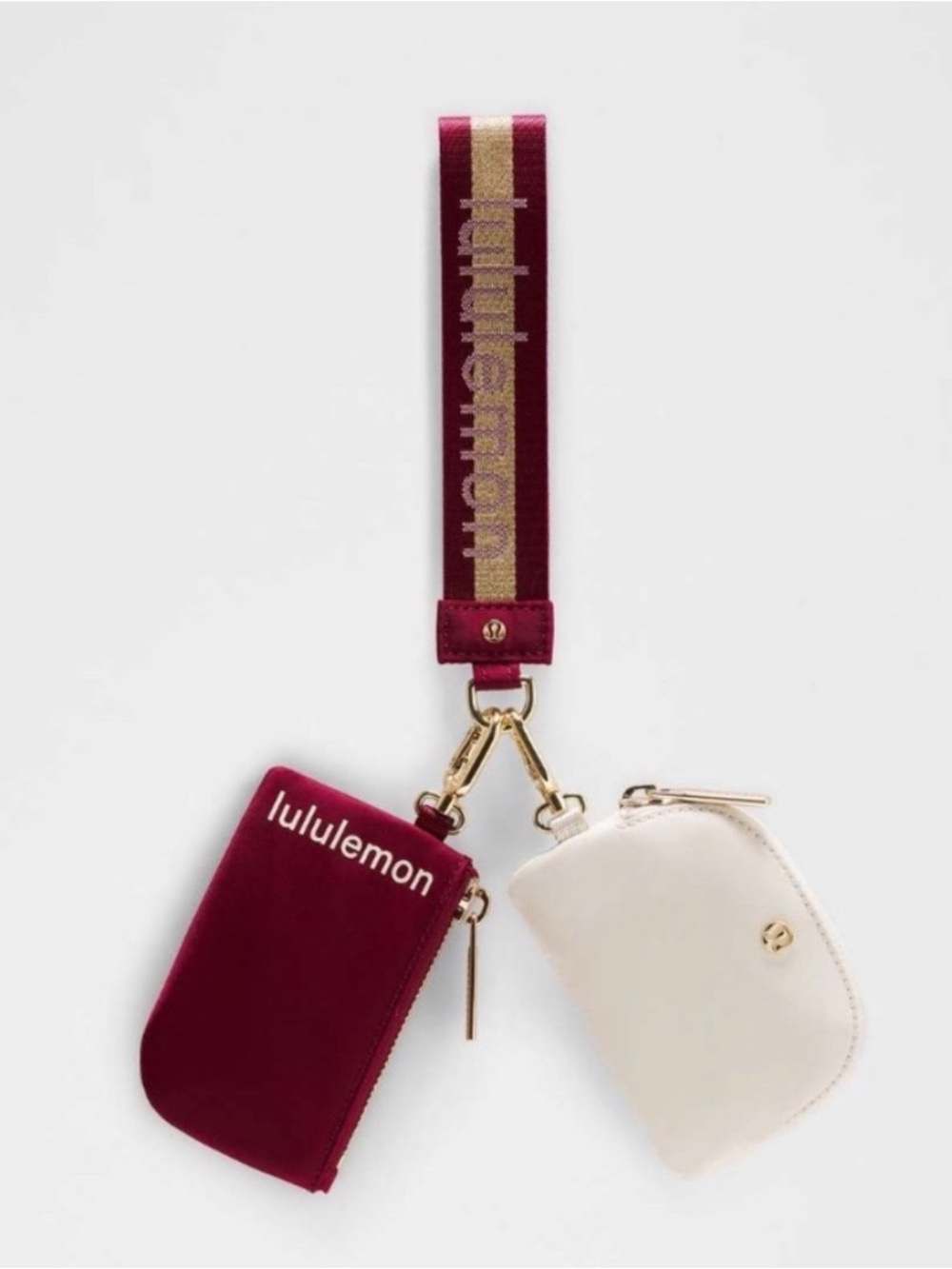 lululemon athletica Burgundy and Cream Double Zip Wristlet Key & Card Holder